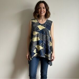 April Cornell Sz M Patchwork Relaxed Sleeveless Blouse